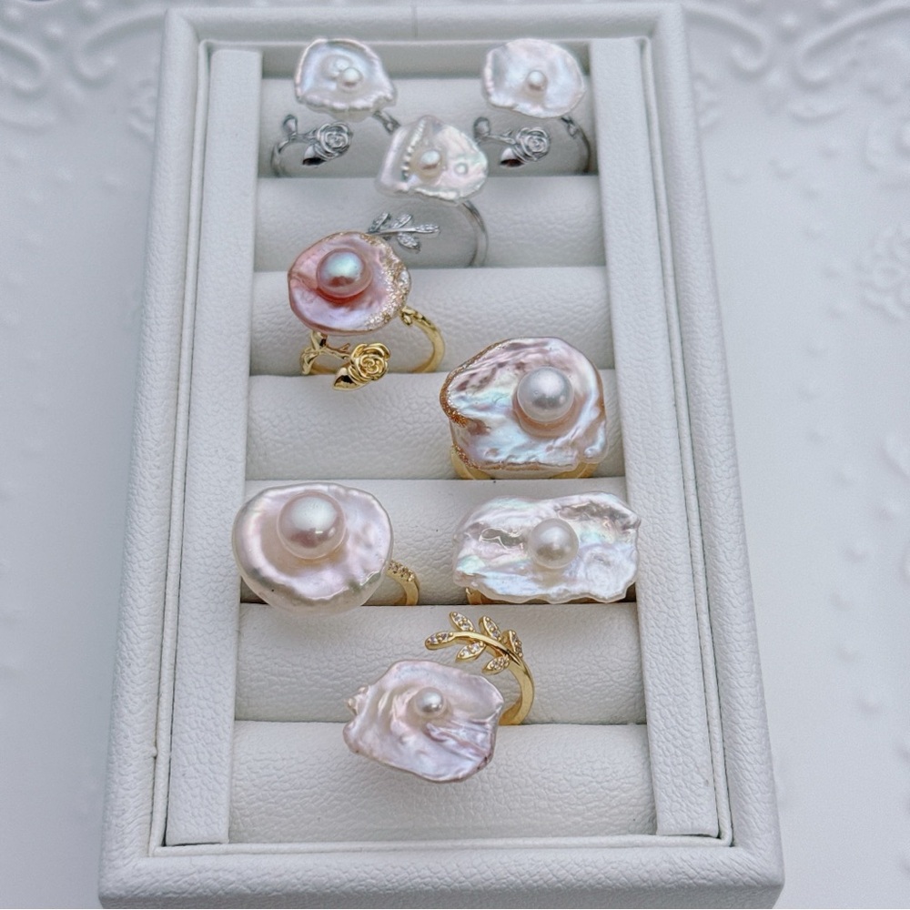 26R293 Handmade Freshwater Baroque Pearl Adjustable Ring Freesize - Picture 5 of 6